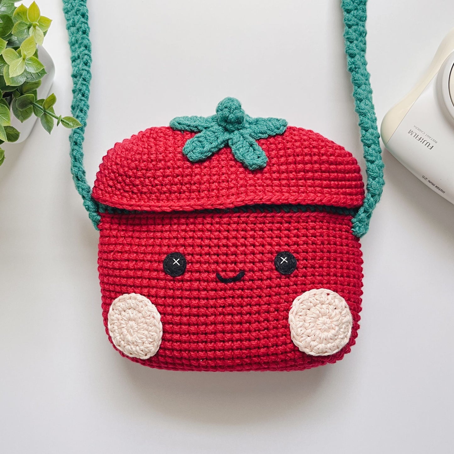 Red Tomato Crochet Bag - Handmade Crossbody Purse