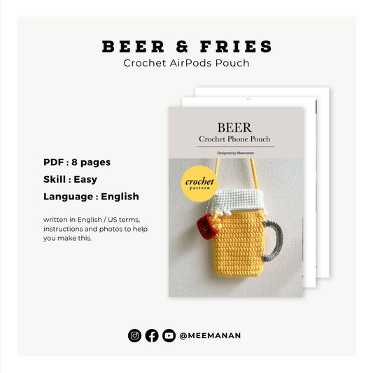 Beer Phone Pouch & Fries Keychain Crochet Pattern PDF
