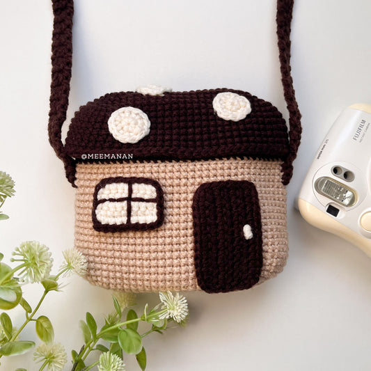 Brown Mushroom Home Crochet Bag - Handmade Crossbody Purse