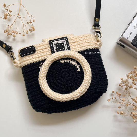 MADE TO ORDER / Crochet Fuji Instax Case - Black Camera