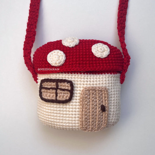 Red Mushroom Home Crochet Bag - Handmade Crossbody Purse