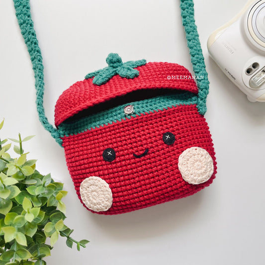 Red Tomato Crochet Bag - Handmade Crossbody Purse