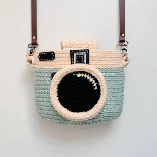 MADE TO ORDER / Crochet Fuji Instax Case - Mint Camera