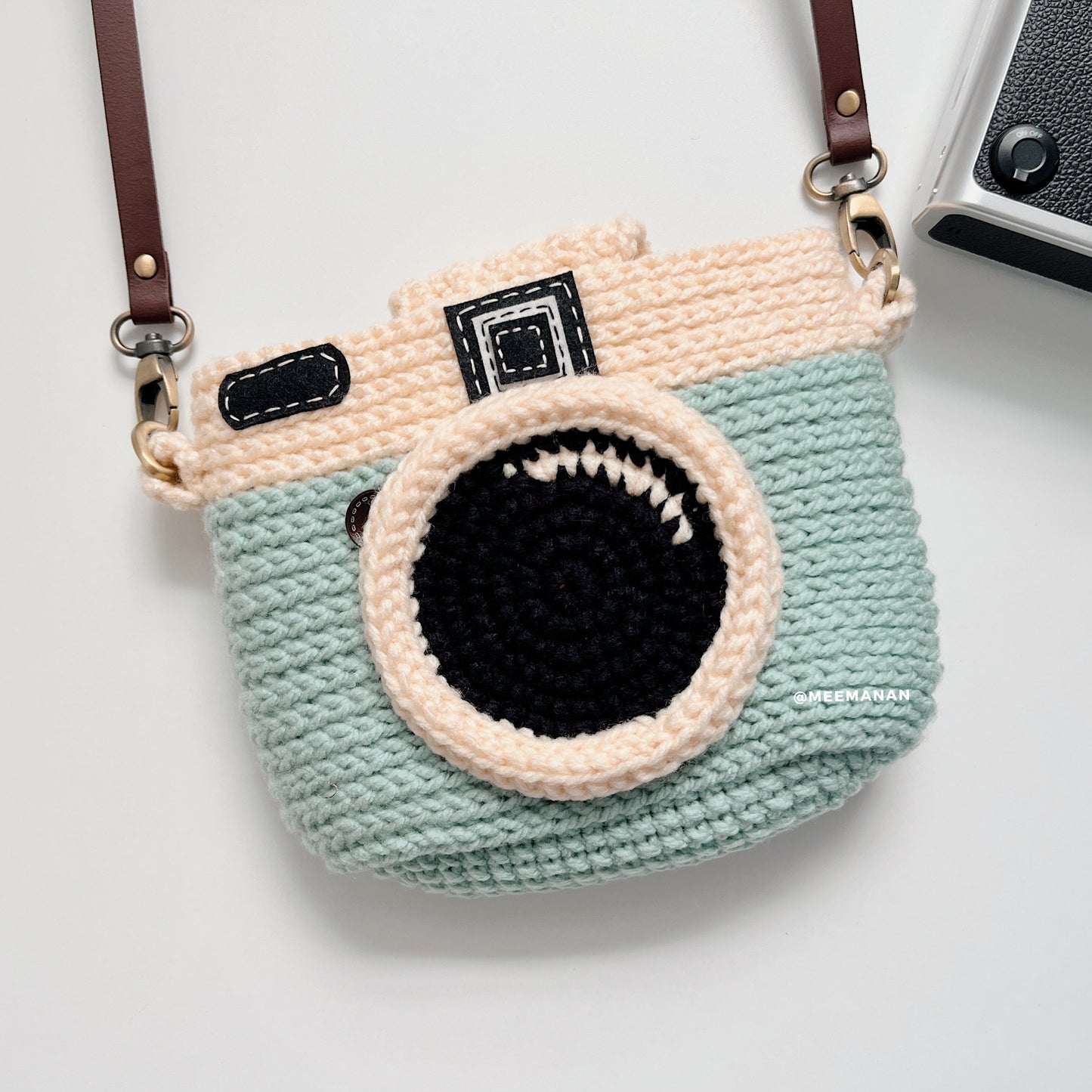 MADE TO ORDER / Crochet Fuji Instax Case - Mint Camera