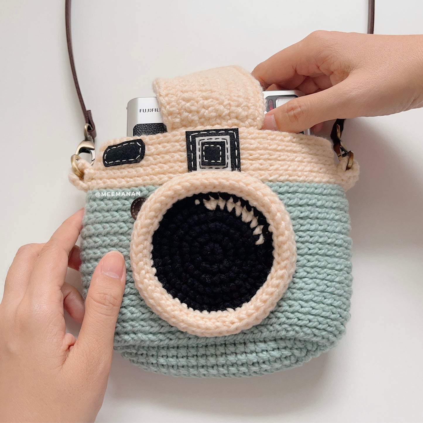 MADE TO ORDER / Crochet Fuji Instax Case - Mint Camera