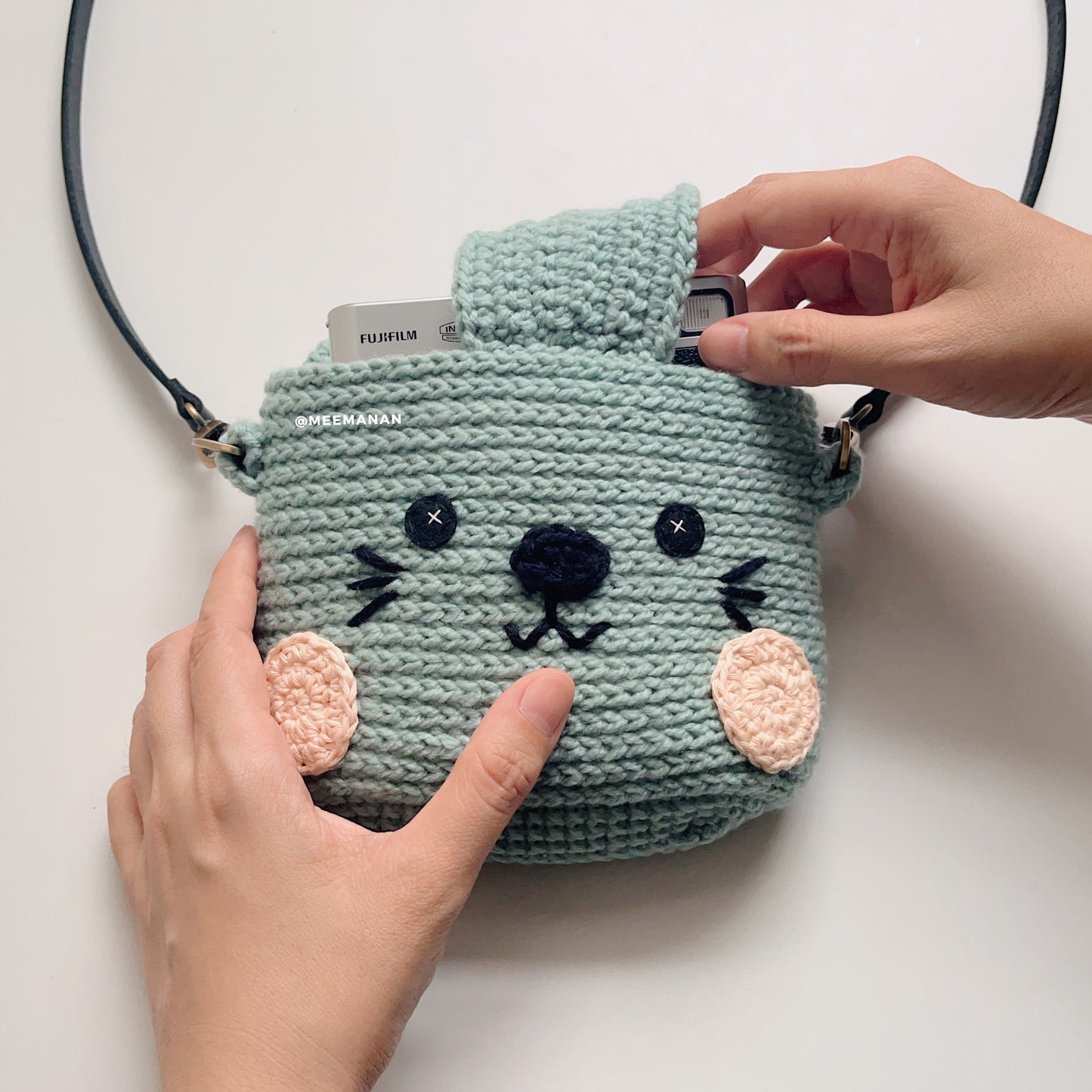 MADE TO ORDER / Crochet Fuji Instax Case - Cat