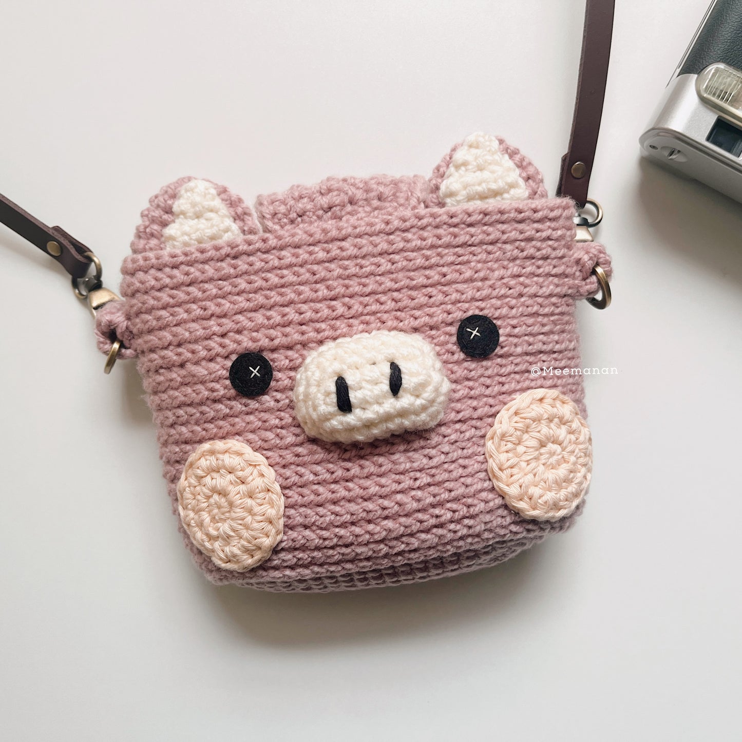 MADE TO ORDER / Crochet Fuji Instax Case - Pig