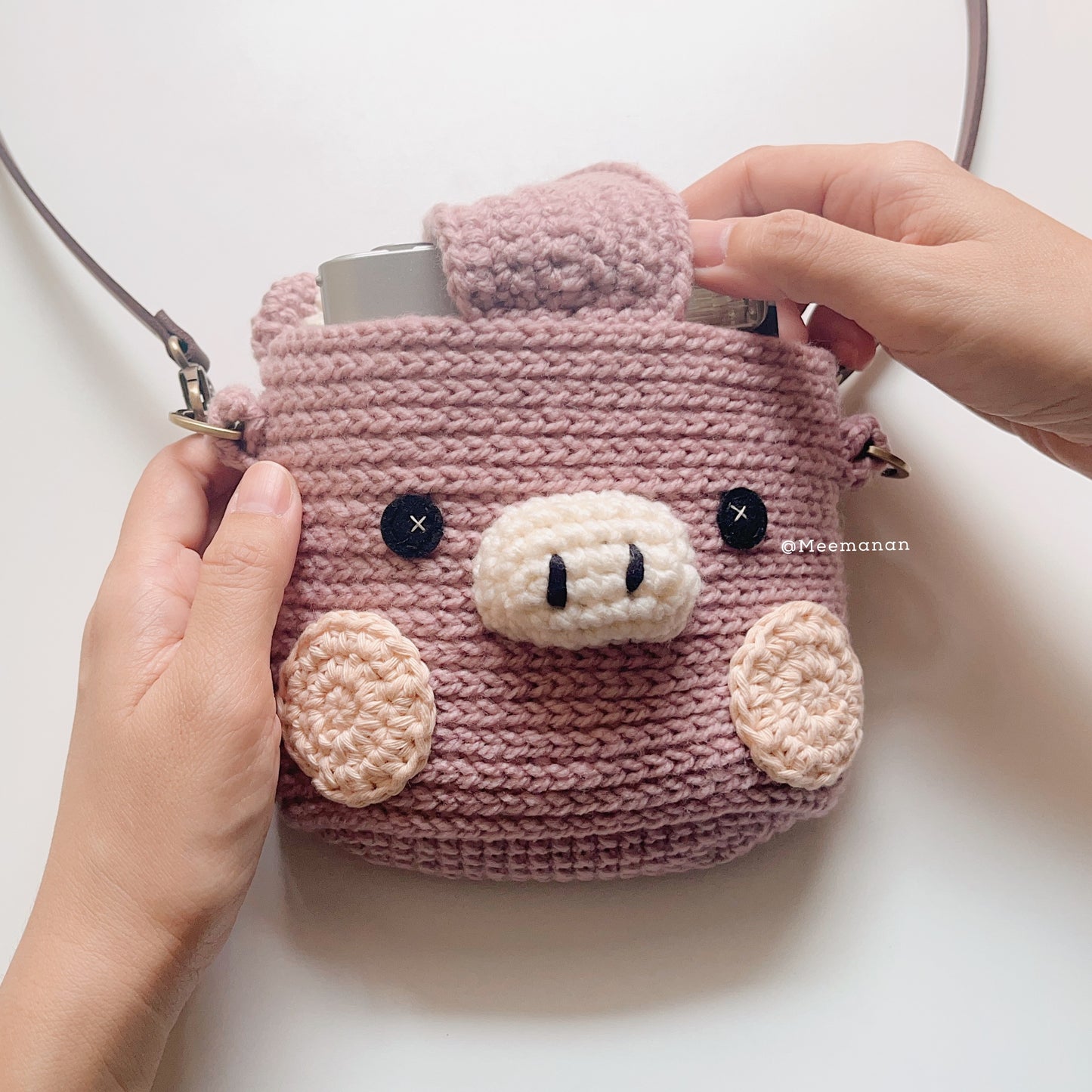 MADE TO ORDER / Crochet Fuji Instax Case - Pig