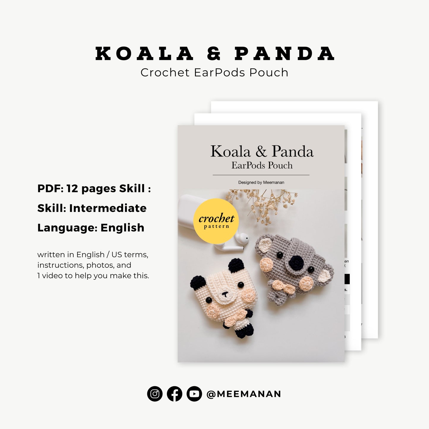 Pattern EarPods Pouch | Koala & Panda