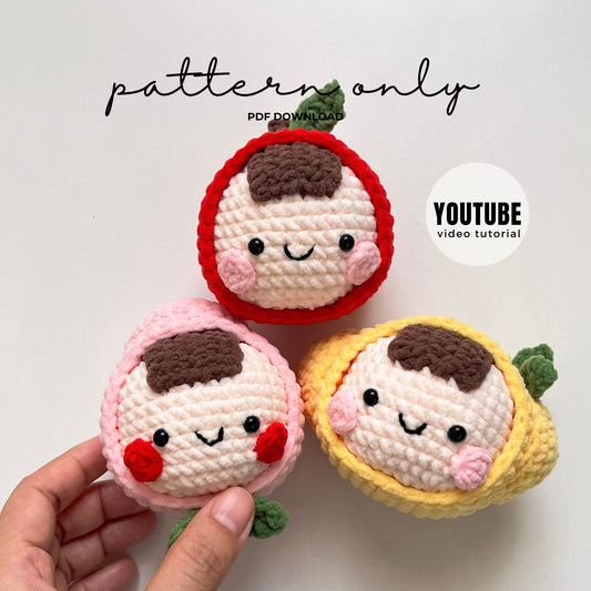 Fruity Friends Keychain (Apple, Peach, Lemon) Crochet Pattern PDF