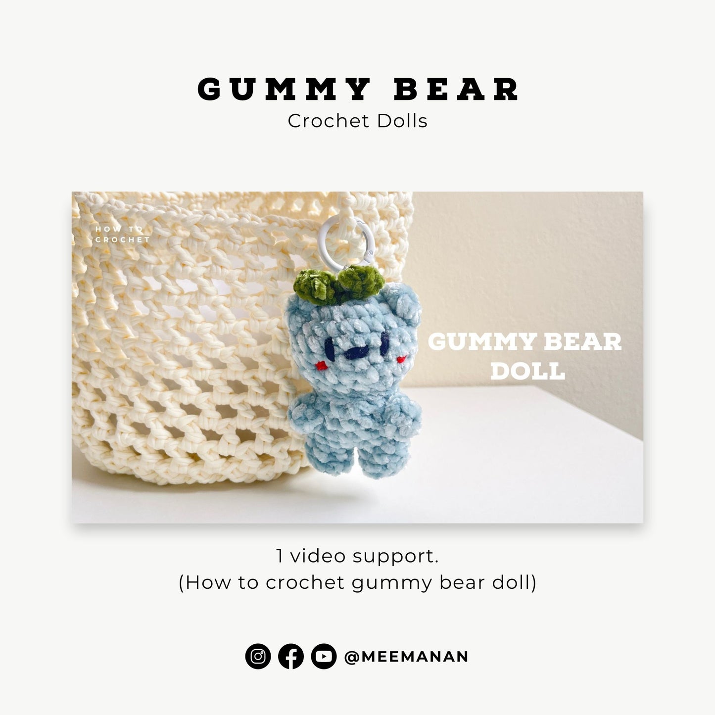 YOUTUBE + Pattern Gummy Bear Doll & Keychain