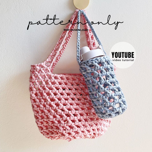 Beginner-Friendly Crochet Market Bag & Water Bottle Holder Pattern PDF