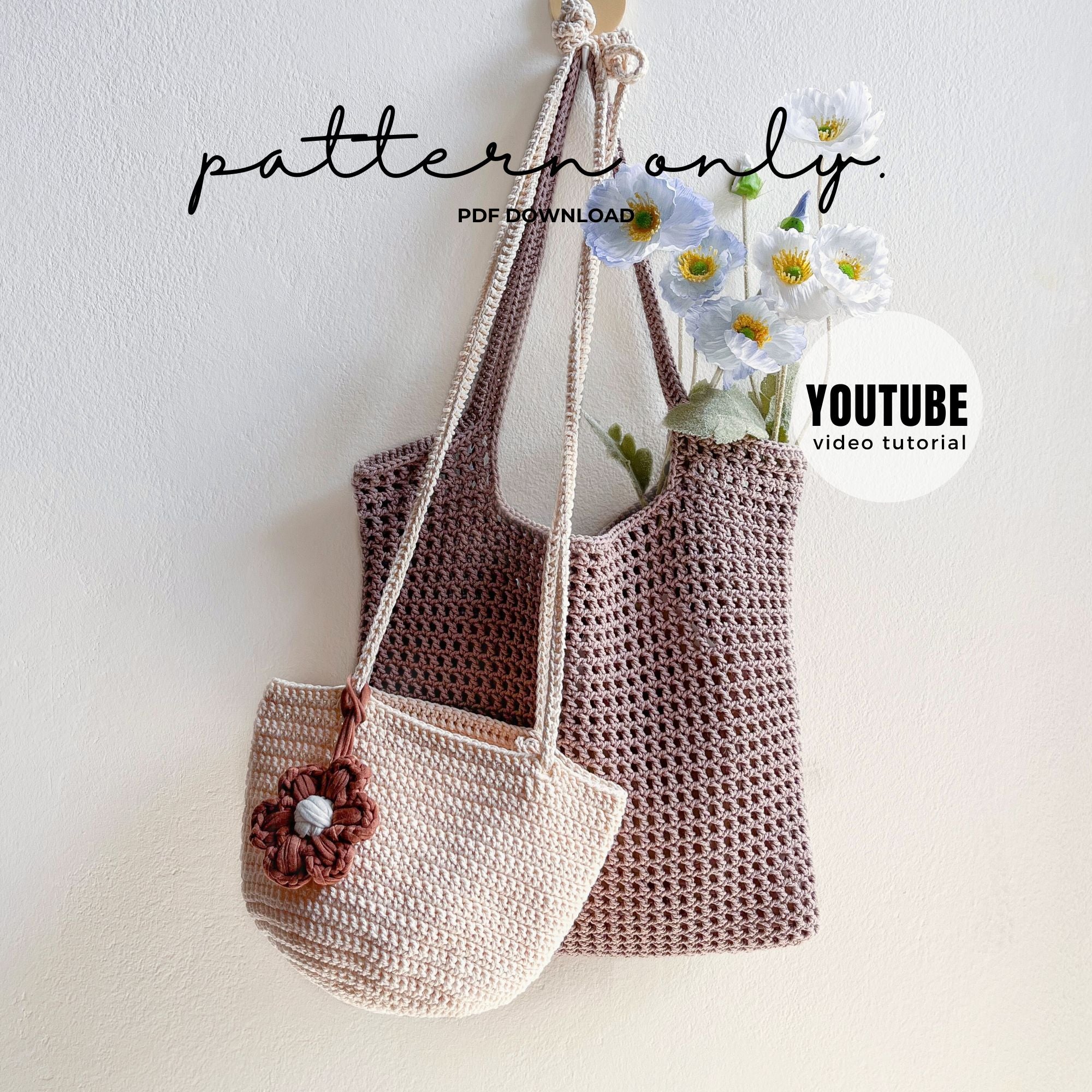 Easy Crochet Tote Bag & Mini Market Bag Pattern PDF – Meemanan