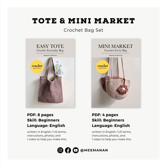 Easy Crochet Tote Bag & Mini Market Bag Pattern PDF