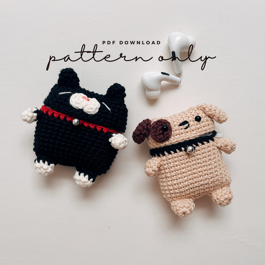 Pattern Airpods Crochet with Silicone Case | Cat & Dog