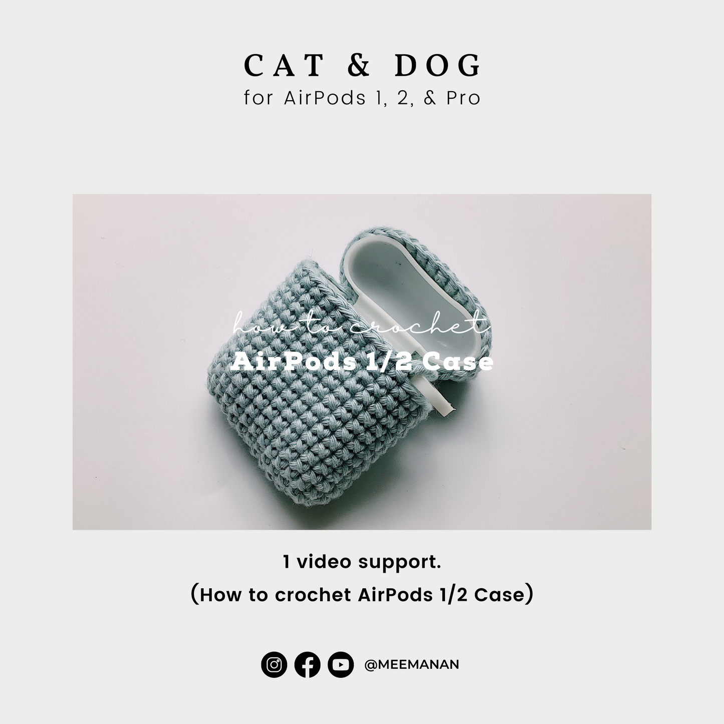 Pattern Airpods Crochet with Silicone Case | Cat & Dog