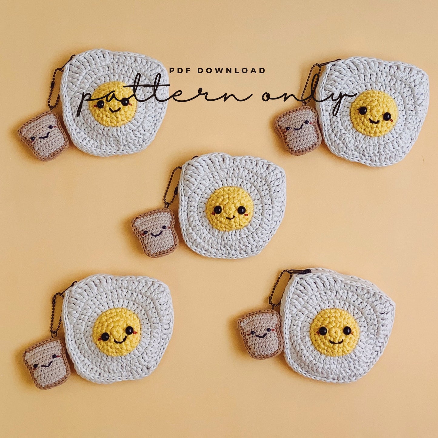 Pattern Fried Egg Coin Purse with Bread Keychain
