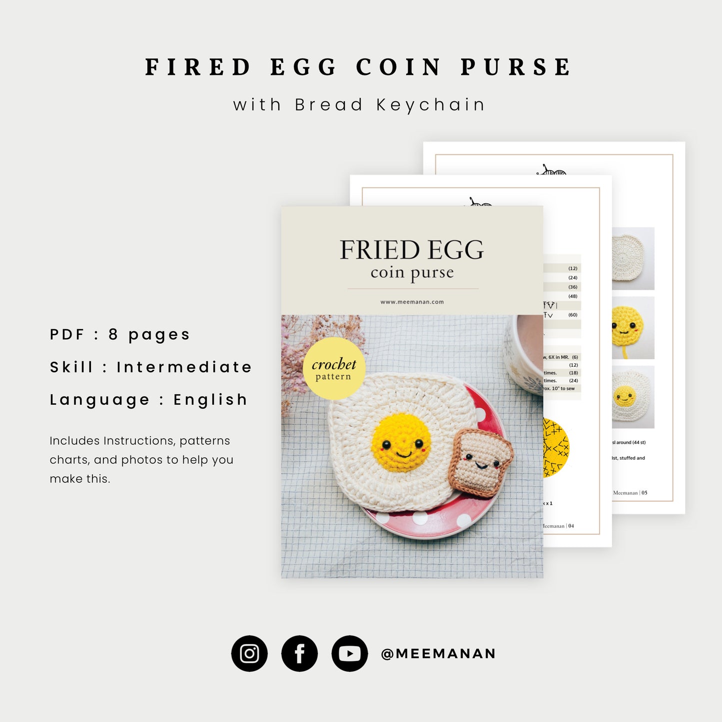 Pattern Fried Egg Coin Purse with Bread Keychain