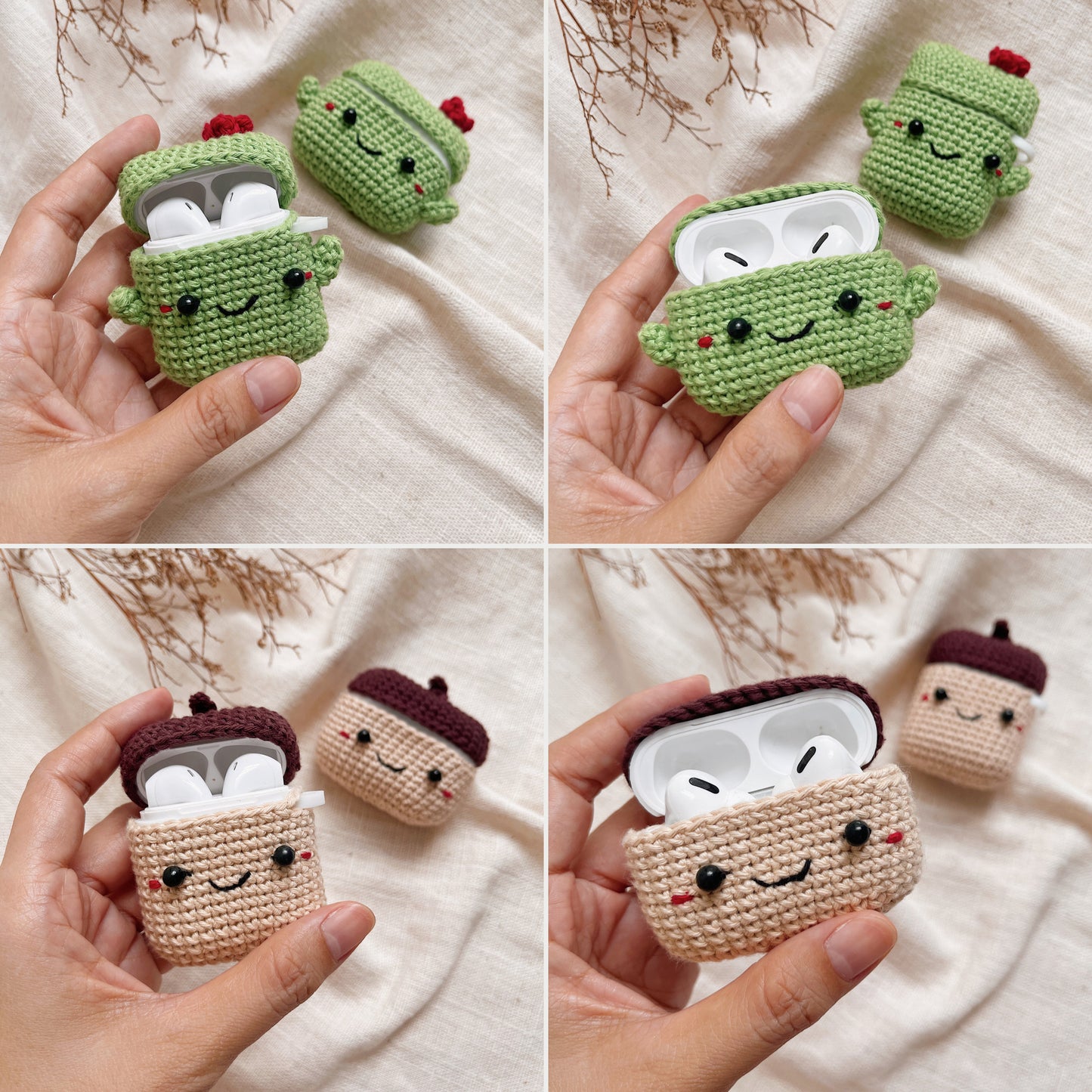 Pattern Airpods Crochet with Silicone Case | Cute Plants