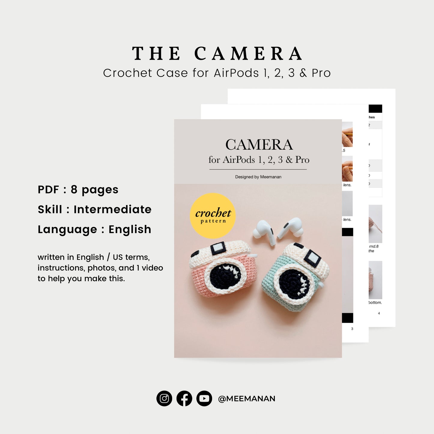 Pattern Airpods Crochet with Silicone Case | Camera