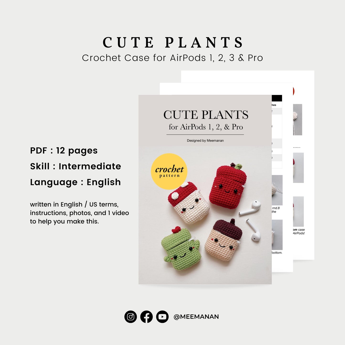 Pattern Airpods Crochet with Silicone Case | Cute Plants