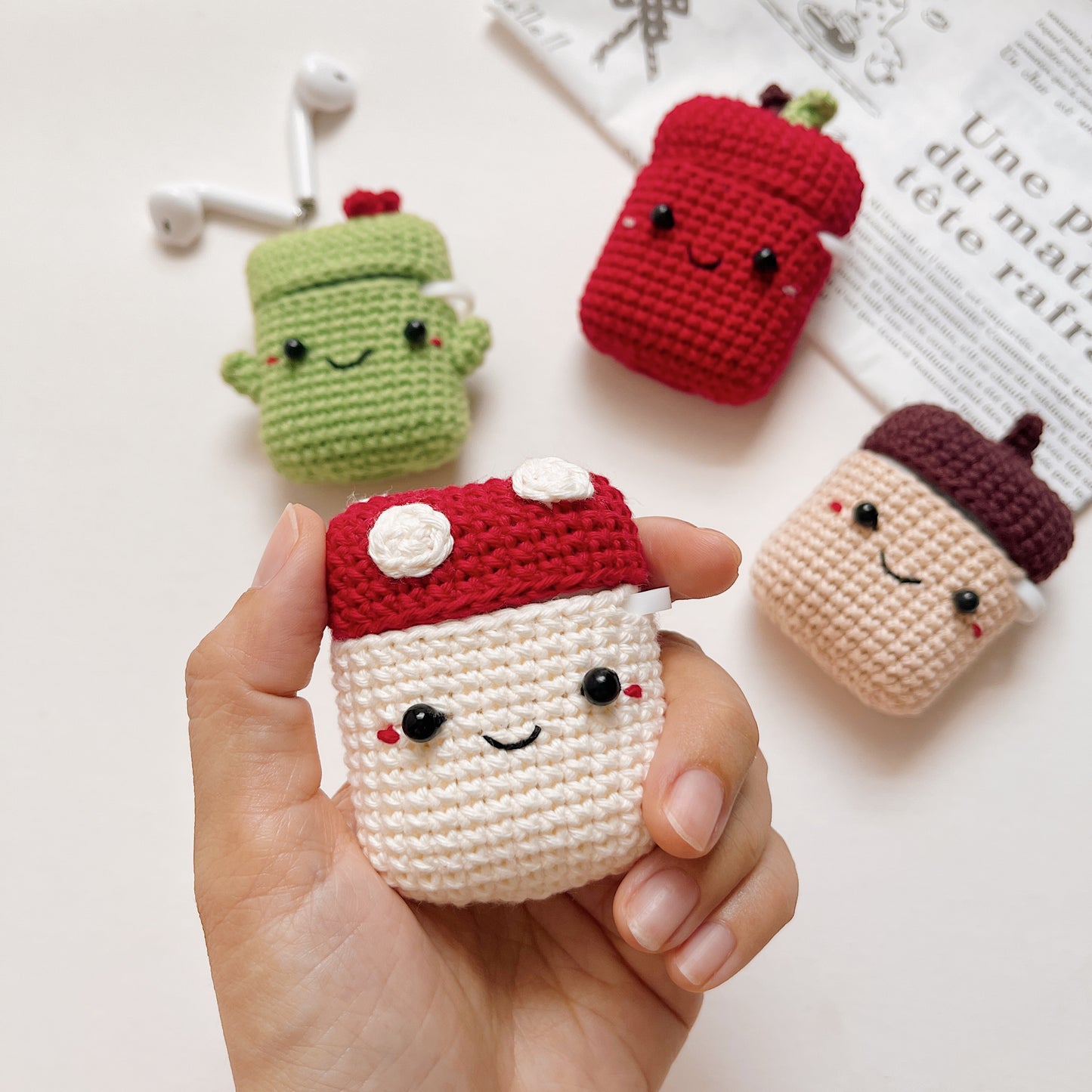 Pattern Airpods Crochet with Silicone Case | Cute Plants