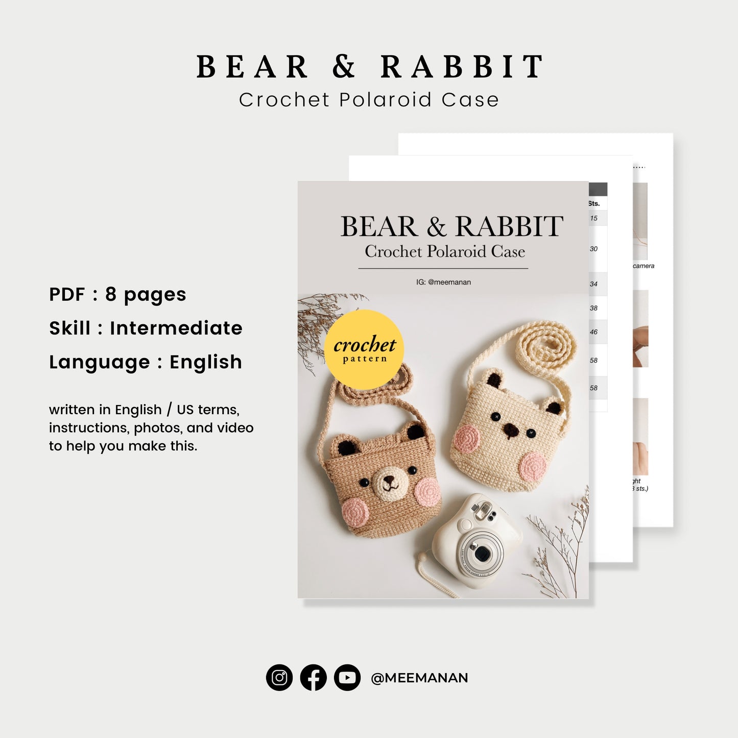 Pattern Fuji Instax Case | Bear & Rabbit