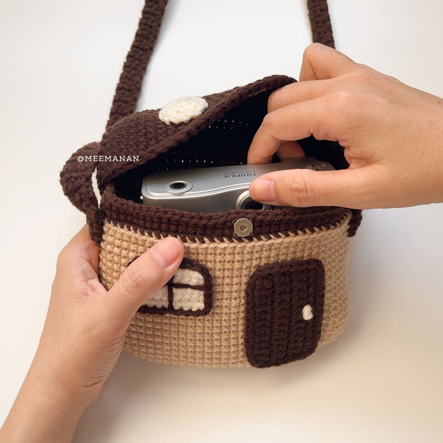 Brown Mushroom Home Crochet Bag - Handmade Crossbody Purse