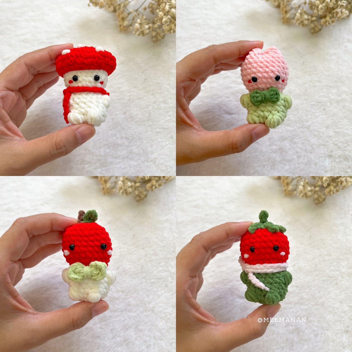 Mini Garden (Mushroom, Tulip, Apple, Tomato) Crochet Pattern PDF