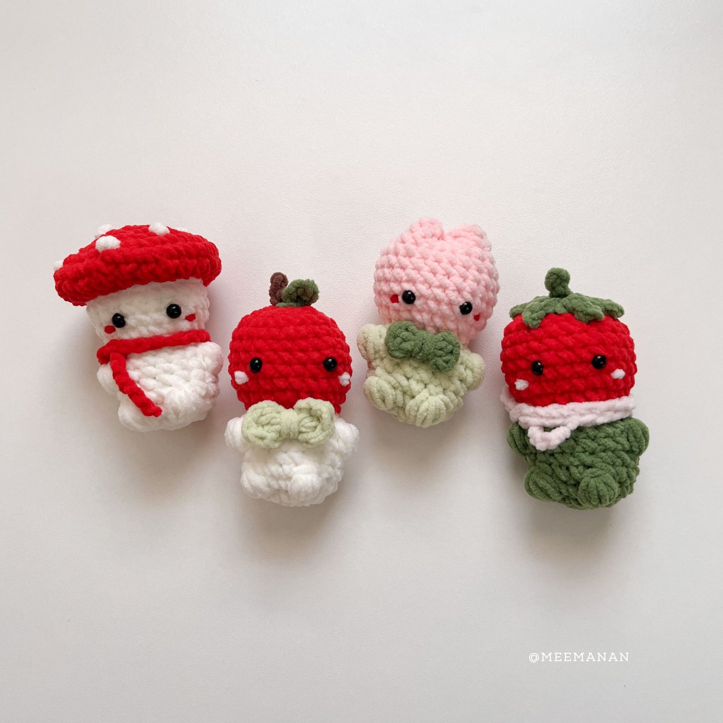 Mini Garden (Mushroom, Tulip, Apple, Tomato) Crochet Pattern PDF