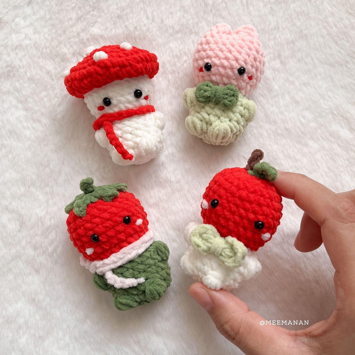 Mini Garden (Mushroom, Tulip, Apple, Tomato) Crochet Pattern PDF