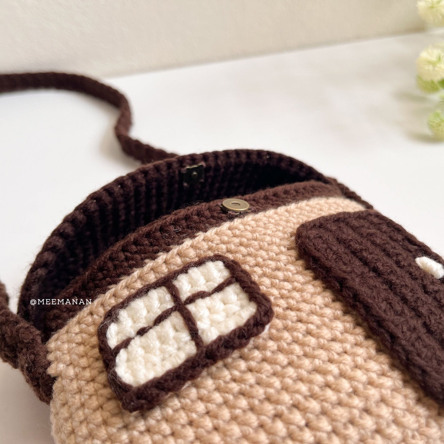 Brown Mushroom Home Crochet Bag - Handmade Crossbody Purse