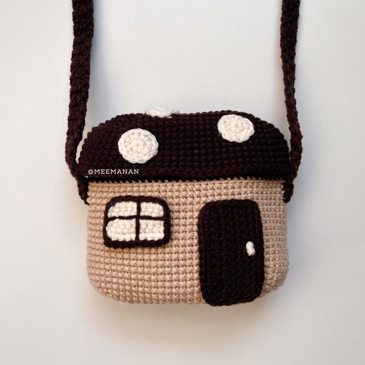 Brown Mushroom Home Crochet Bag - Handmade Crossbody Purse