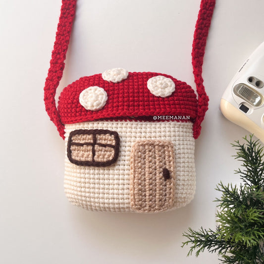 Red Mushroom Home Crochet Bag - Handmade Crossbody Purse