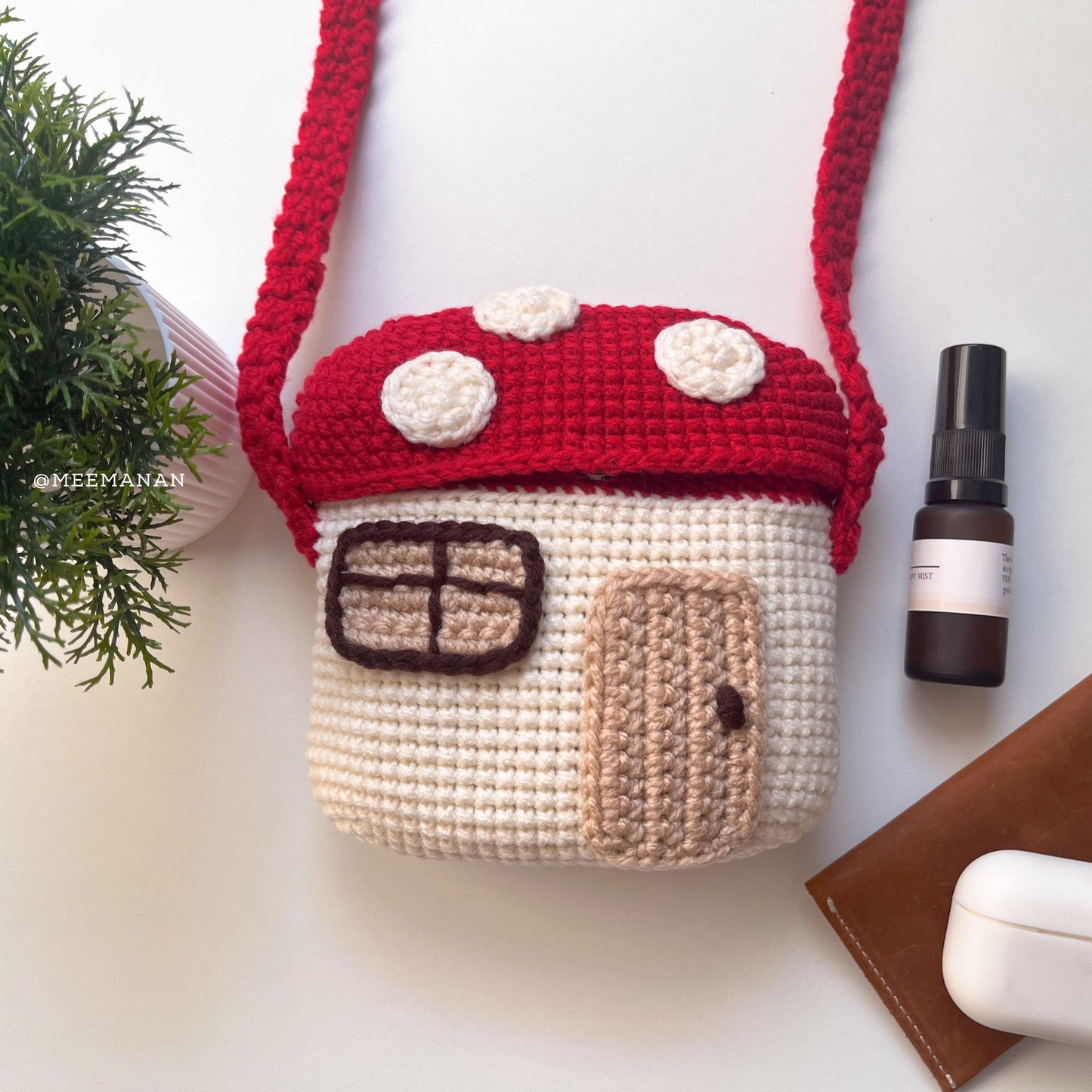 Red Mushroom Home Crochet Bag - Handmade Crossbody Purse