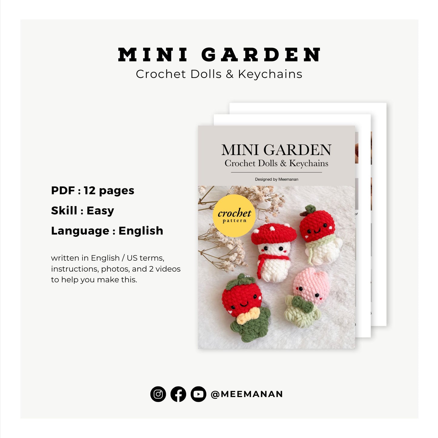 Mini Garden (Mushroom, Tulip, Apple, Tomato) Crochet Pattern PDF
