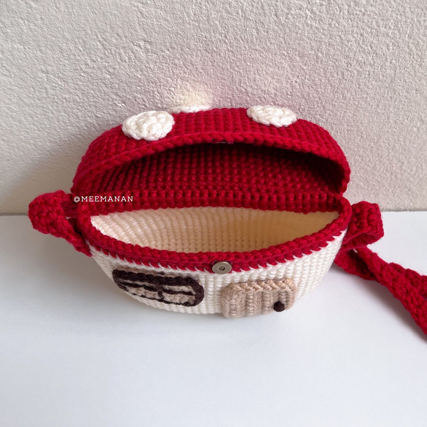 Red Mushroom Home Crochet Bag - Handmade Crossbody Purse