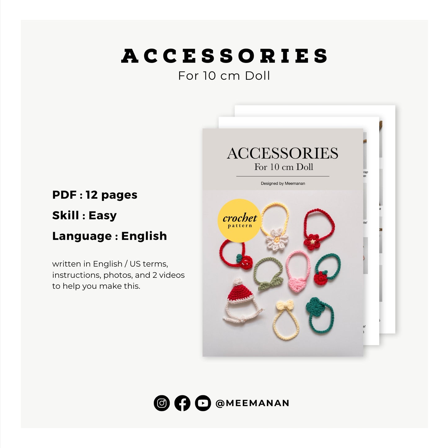 10 cm Doll Accessories Set Crochet Pattern PDF | Cute & Easy