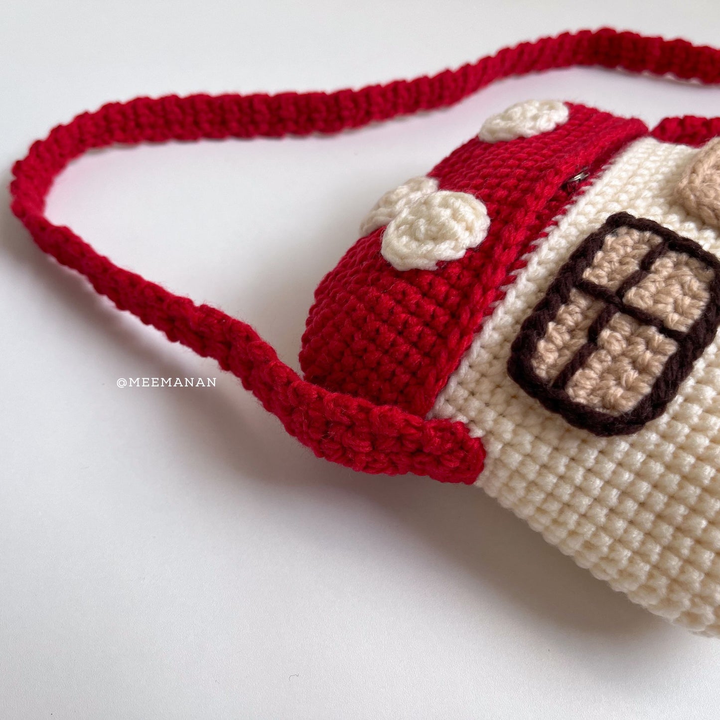 Red Mushroom Home Crochet Bag - Handmade Crossbody Purse