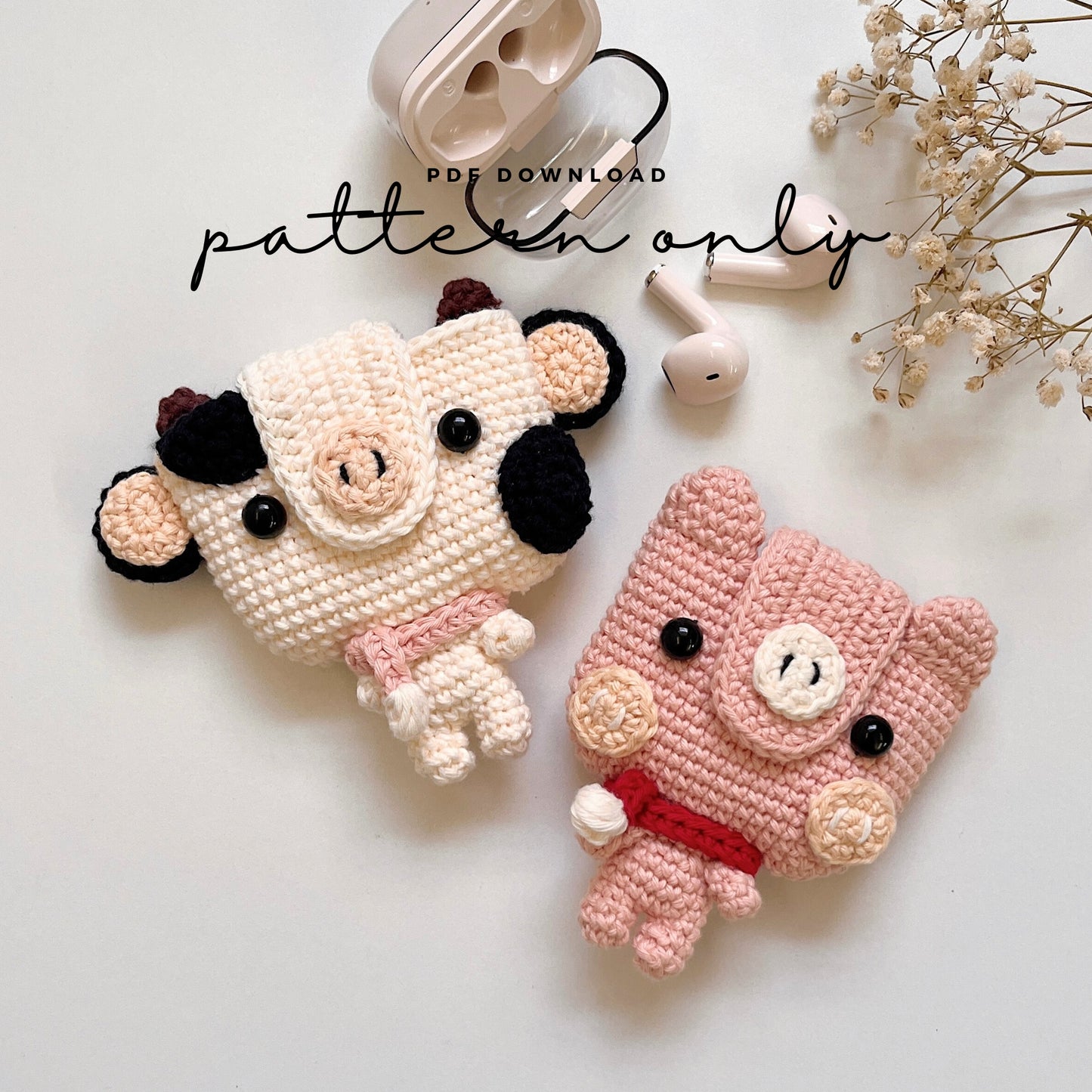 Pattern EarPods Pouch | Cow & Pig