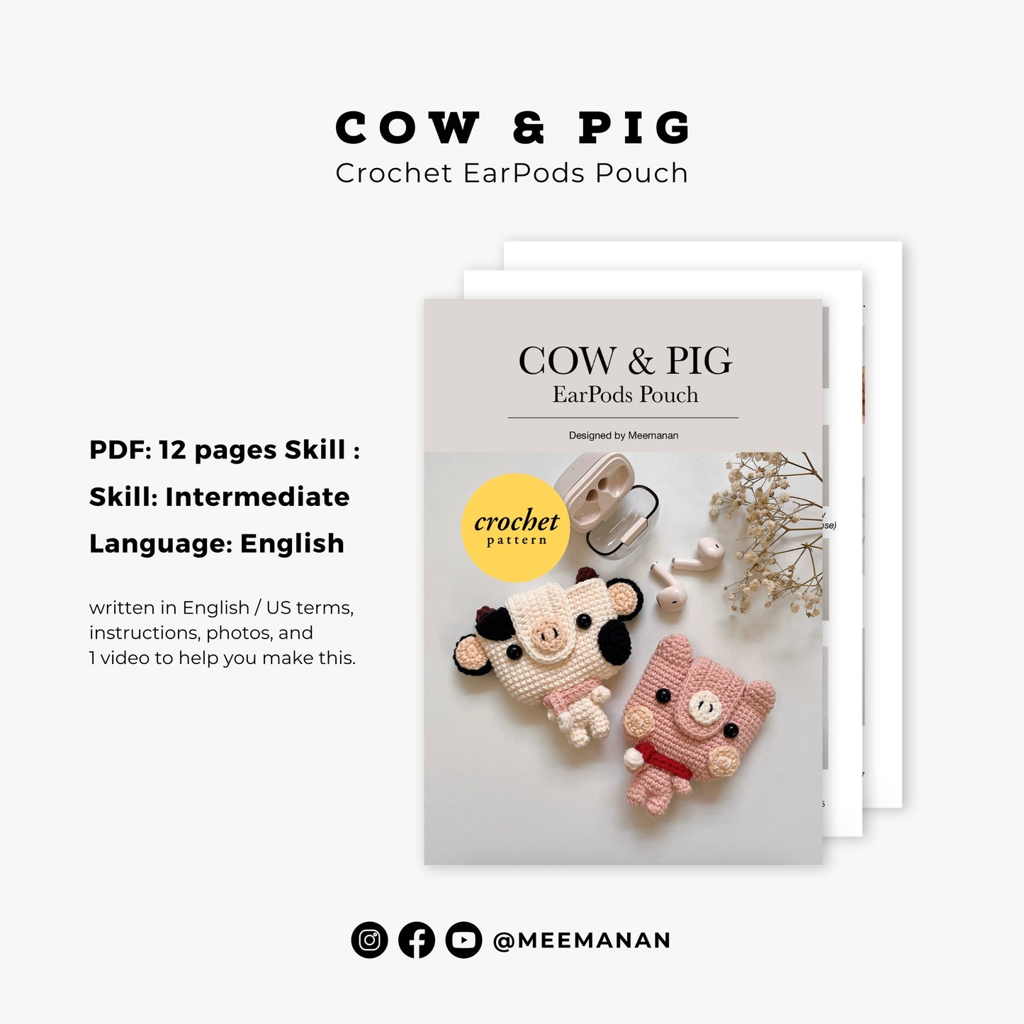 Pattern EarPods Pouch | Cow & Pig