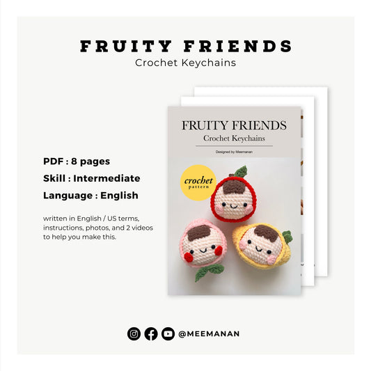 Fruity Friends Keychain (Apple, Peach, Lemon) Crochet Pattern PDF