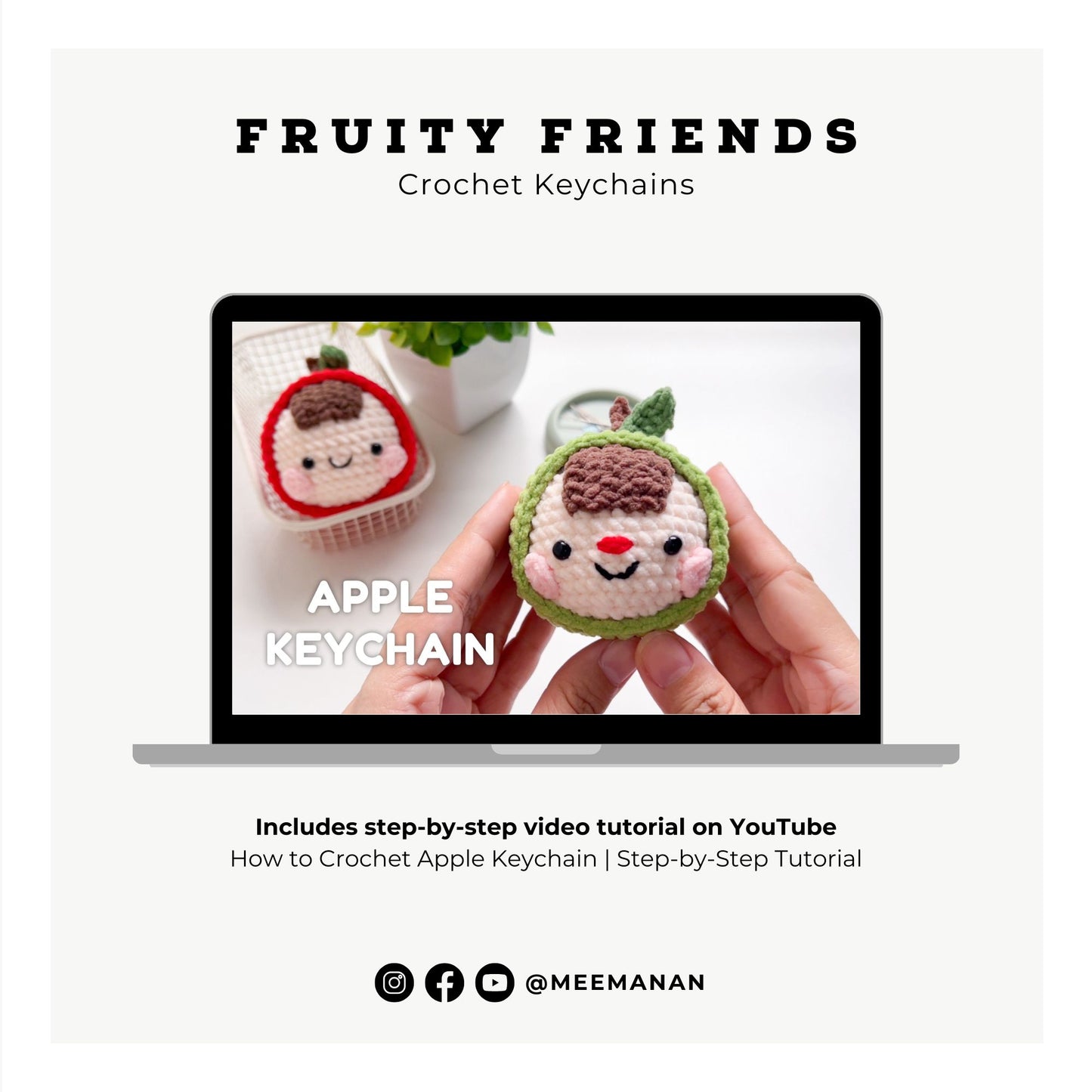 Fruity Friends Keychain (Apple, Peach, Lemon) Crochet Pattern PDF