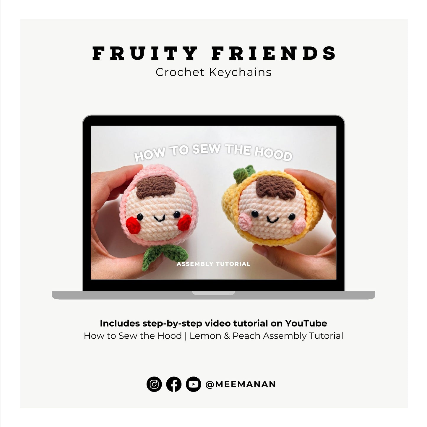Fruity Friends Keychain (Apple, Peach, Lemon) Crochet Pattern PDF