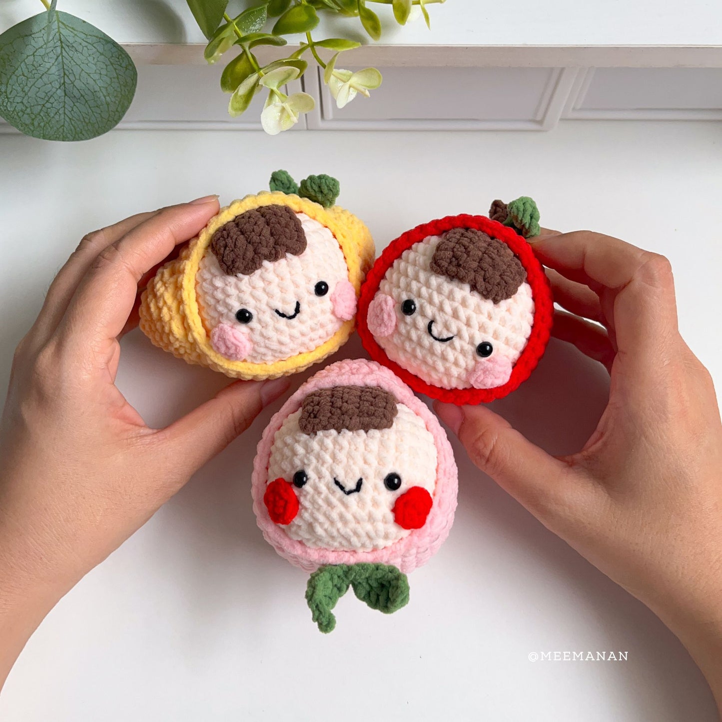 Fruity Friends Keychain (Apple, Peach, Lemon) Crochet Pattern PDF