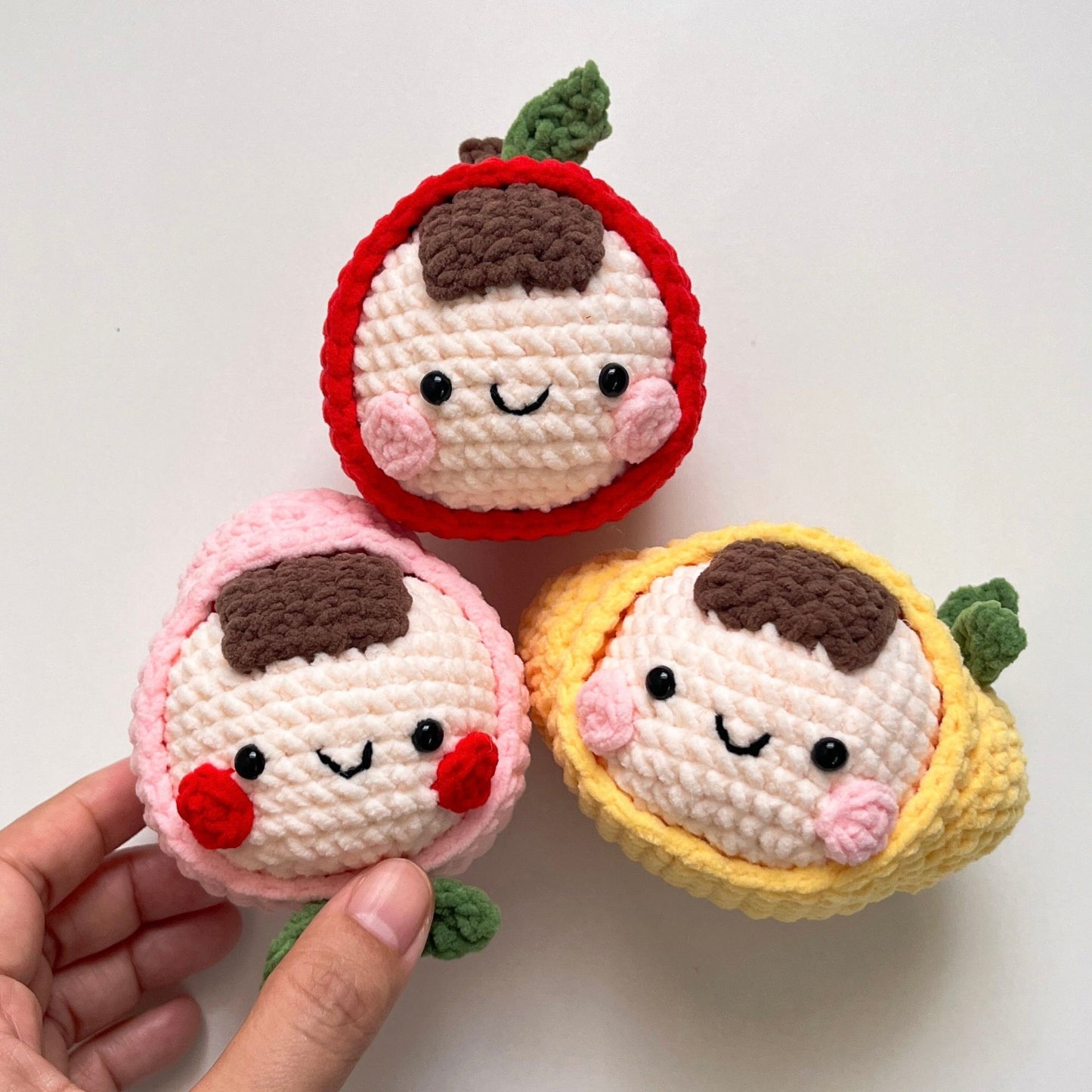 Fruity Friends Keychain (Apple, Peach, Lemon) Crochet Pattern PDF