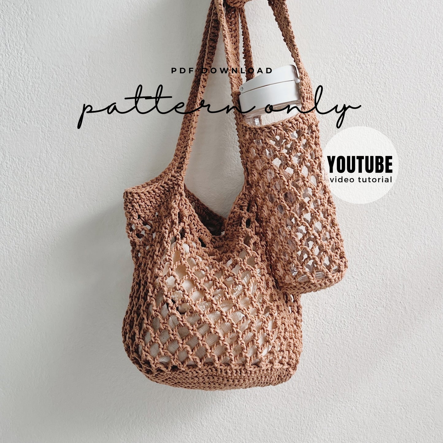 YOUTUBE + Pattern Easy Net Bag, Crochet Cozy Beverage Holder