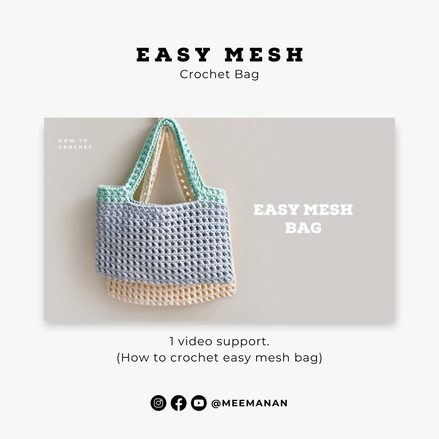 YOUTUBE + Pattern Easy Mesh Bag, Crochet Daisy Keychain