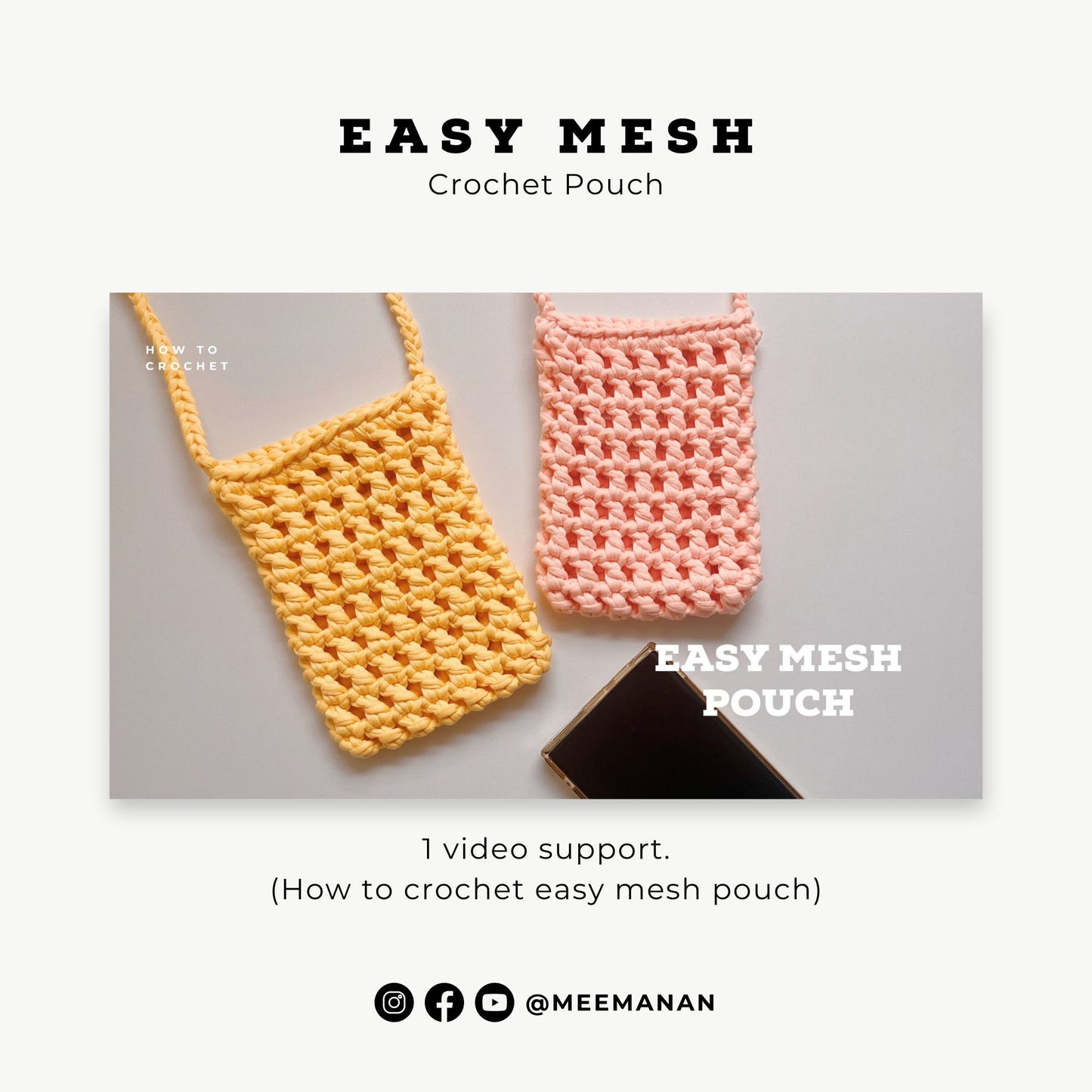 YOUTUBE + Pattern Easy Mesh Bag, Crochet Daisy Keychain