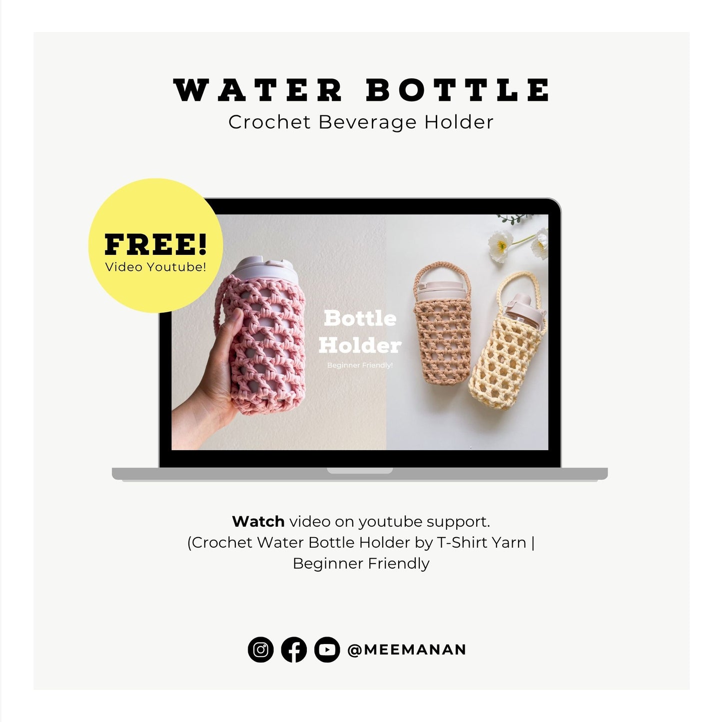 Beginner-Friendly Crochet Market Bag & Water Bottle Holder Pattern PDF